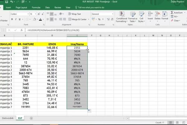 Kako da uporedite podatke iz dvije tabele (VLOOKUP funkcija)