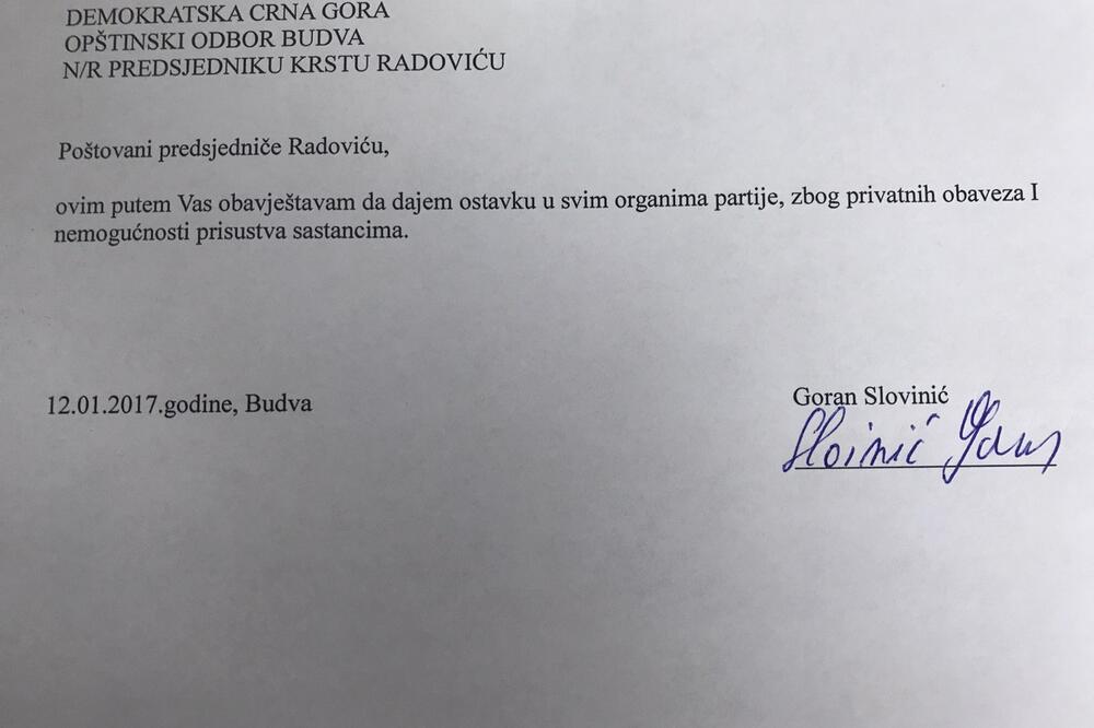 Slovinić, ostavka, Foto: Vuk Lajović