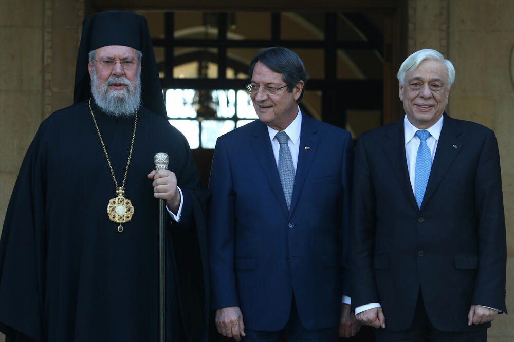 Arhiepiskop kiparski Hrizostom, Nikos Anastasiades, Prokopis Pavlopulos, Foto: Reuters