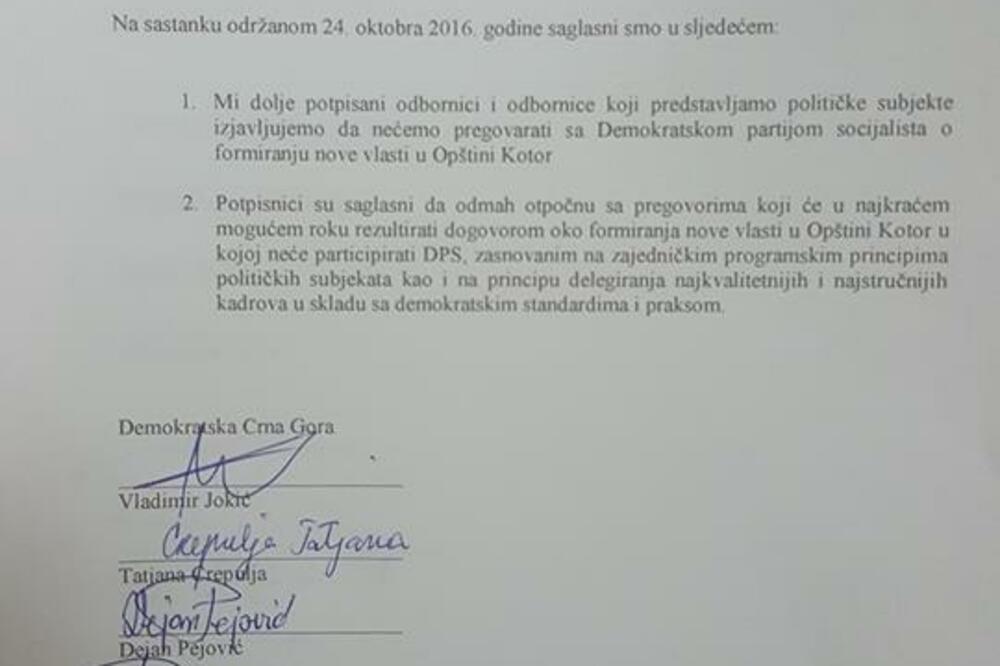 opozicija Kotor dokument, Foto: SDP Kotor