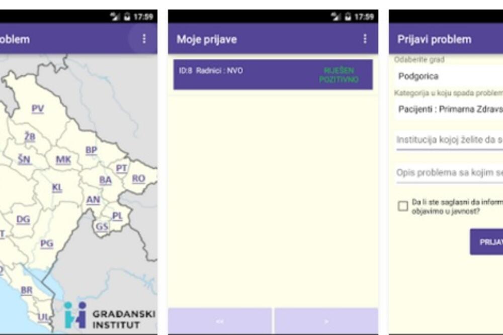 Građanski institut, aplikacija, Foto: Printscreen