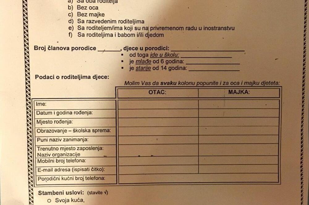Upitnik za osnovce, Foto: CGO