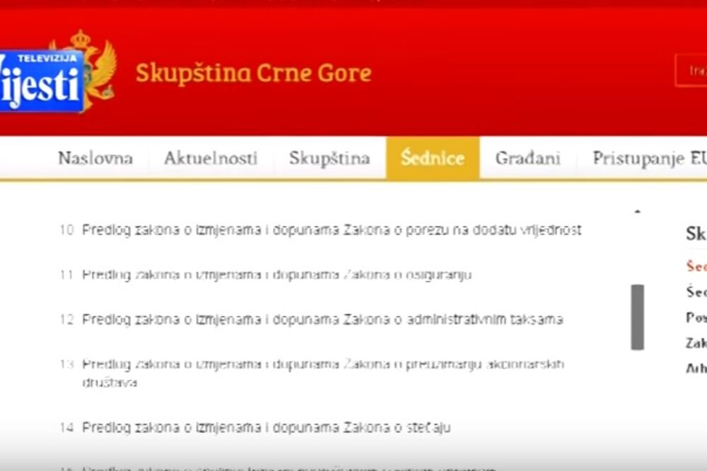 Skupština Crne Gore, Foto: Screenshot (TV Vijesti)