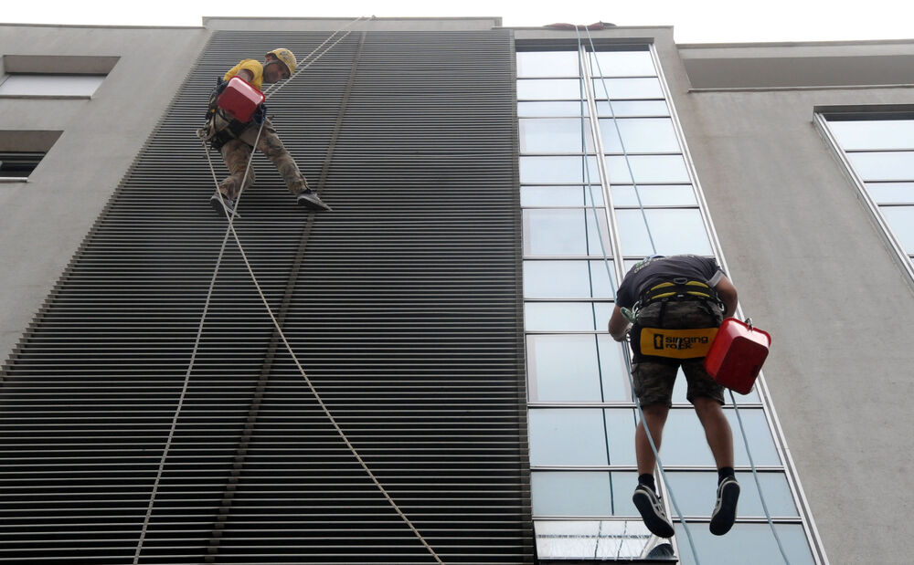 alpinisti, pranje prozora