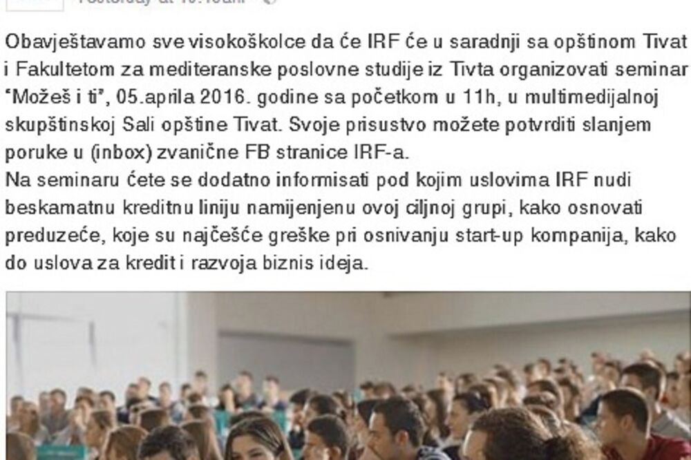 IRF Crne Gore, Foto: Printscreen