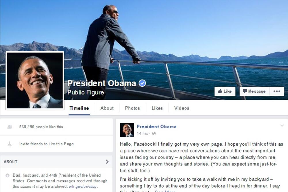 Barak Obama, Facebook, Foto: Screenshot