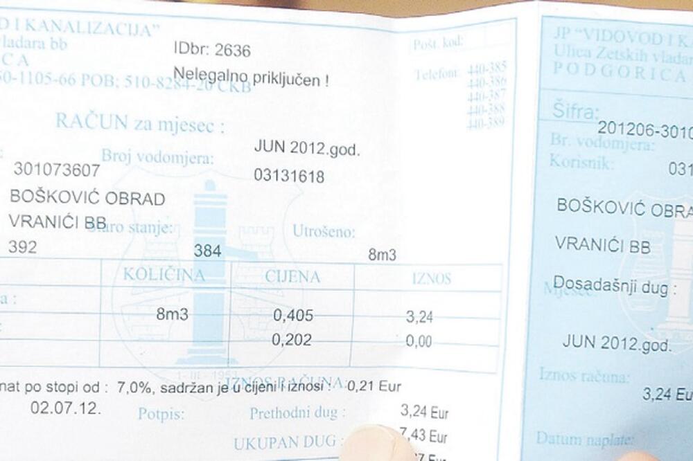 račun za vodu, Foto: Arhiva "Vijesti"