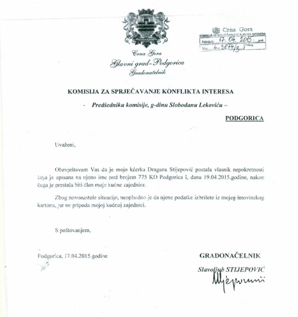 Slavoljub Stijepović, dokumenta, stan