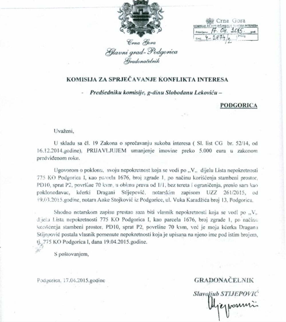 Slavoljub Stijepović, dokumenta, stan