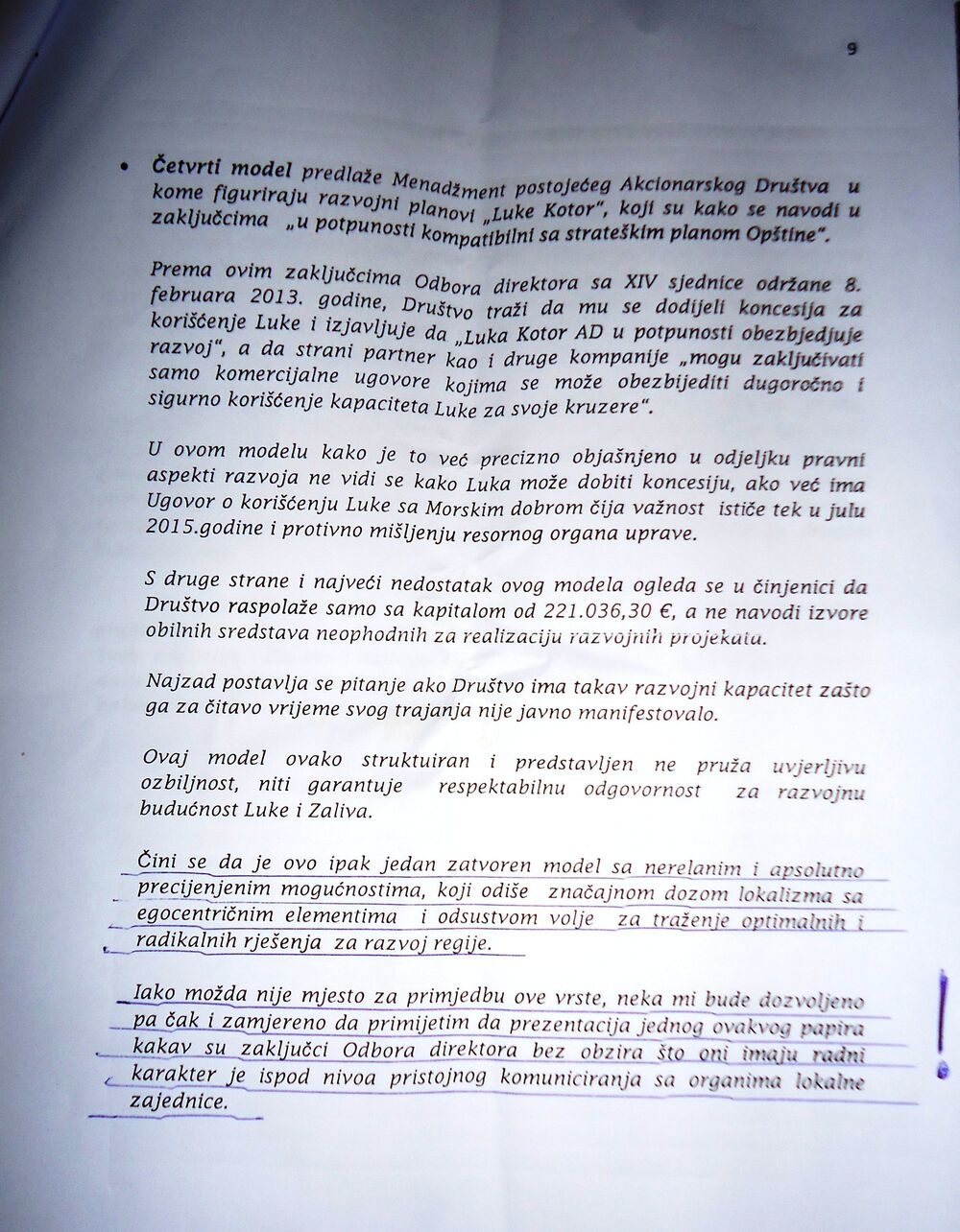 elaborat o prodaji Luke Kotor