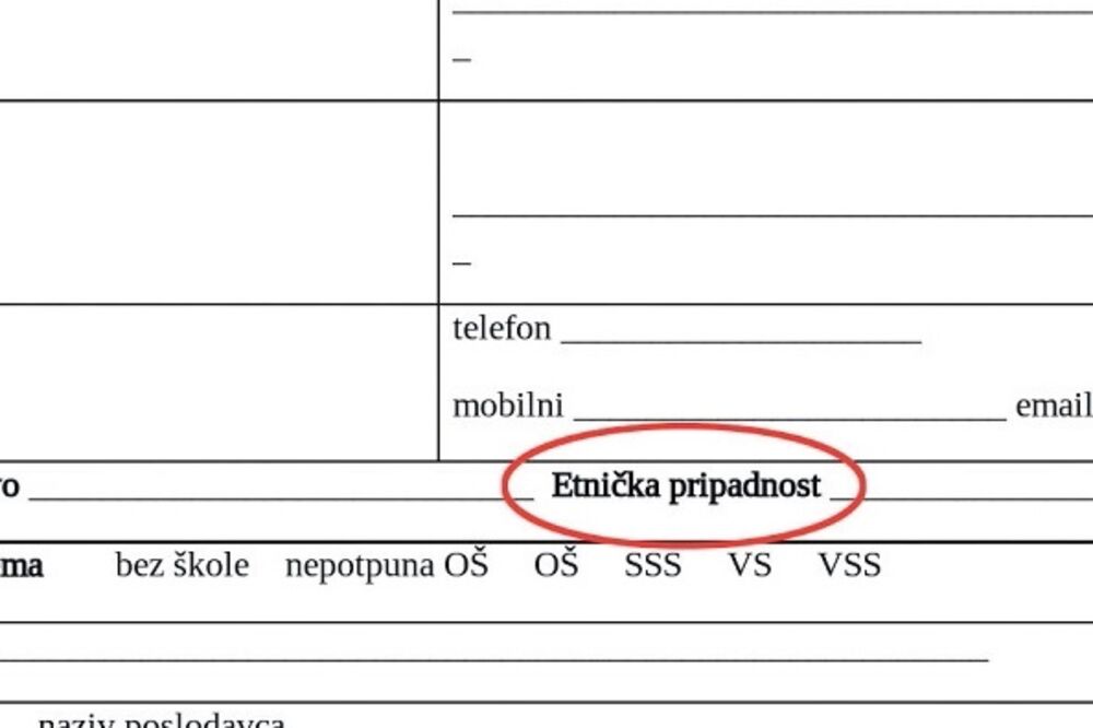 obrazac, etnička pripadnost, Foto: Vijesti