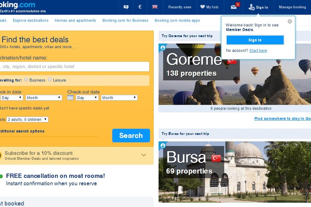 Booking.com, Foto: Screenshot