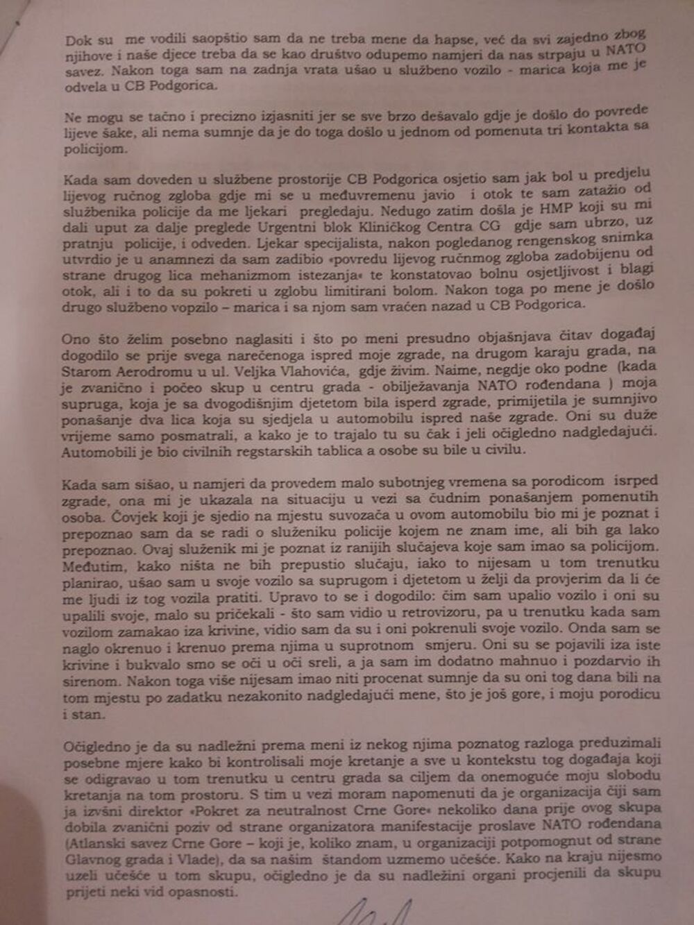 Izjava Marko Milačić