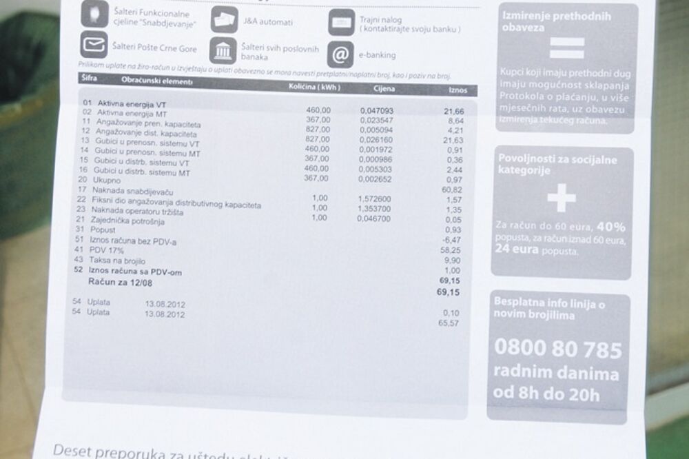 račun za struju, Foto: Boris Pejović