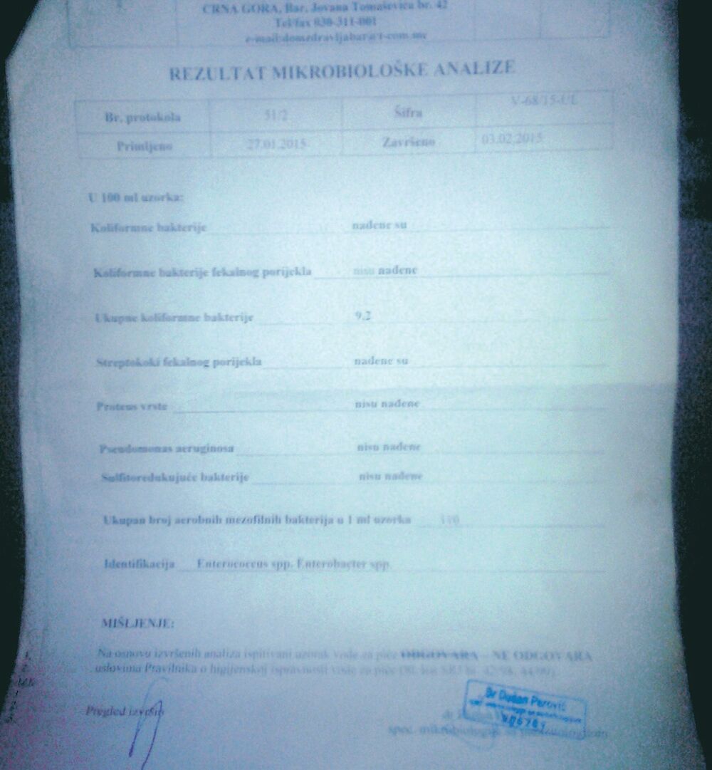 Analiza vode, Ulcinj