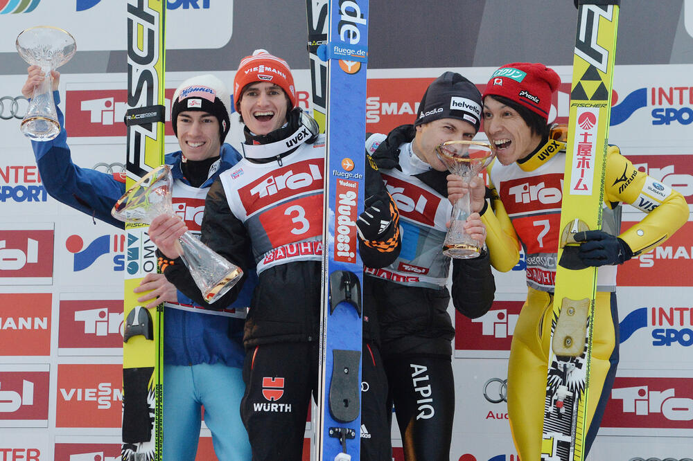 Štefan Kraft Rihard Frajtag Simon Aman Norijaki Kasai, Foto: Beta/AP