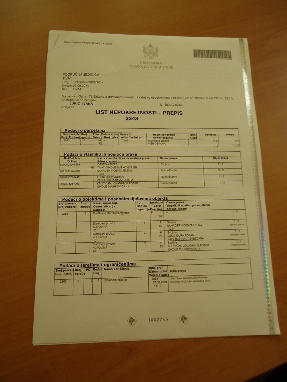 Bračni par Ćurgus list nepokretnosti