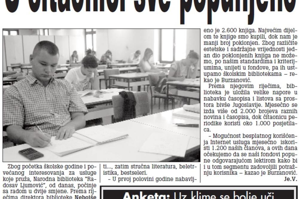 Čitaonica Radosav Ljumović, Foto: Arhiva "Vijesti"