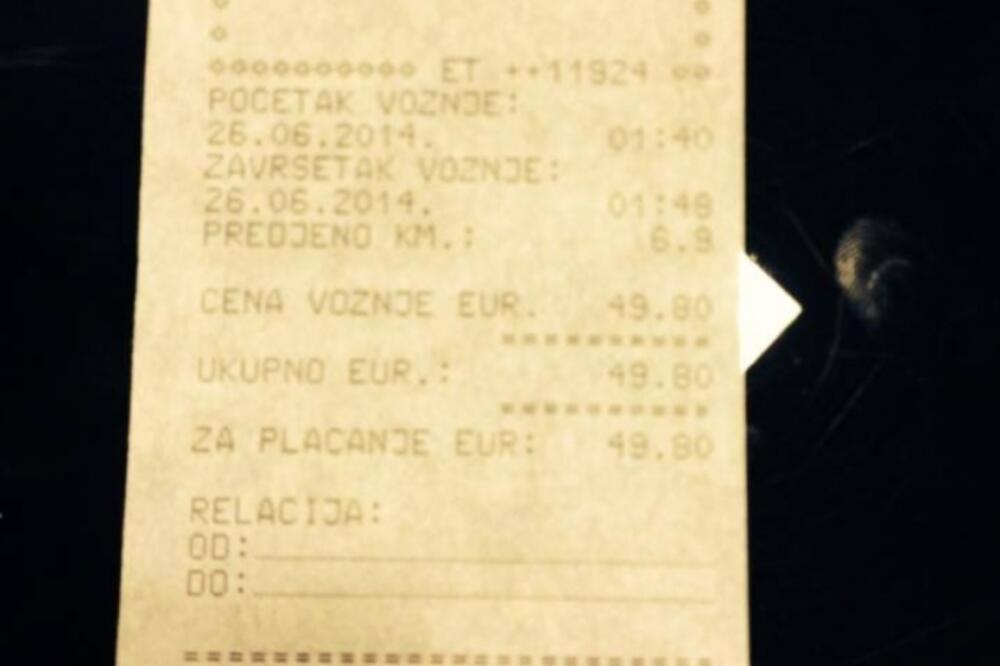 taxi račun Budva, Foto: Čitalac "Vijesti"