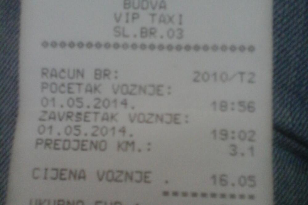 King taxi račun Budva, Foto: Čitalac reporter