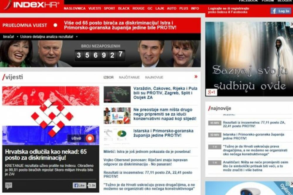 Index.hr, naslovna strana, Foto: Printscreen