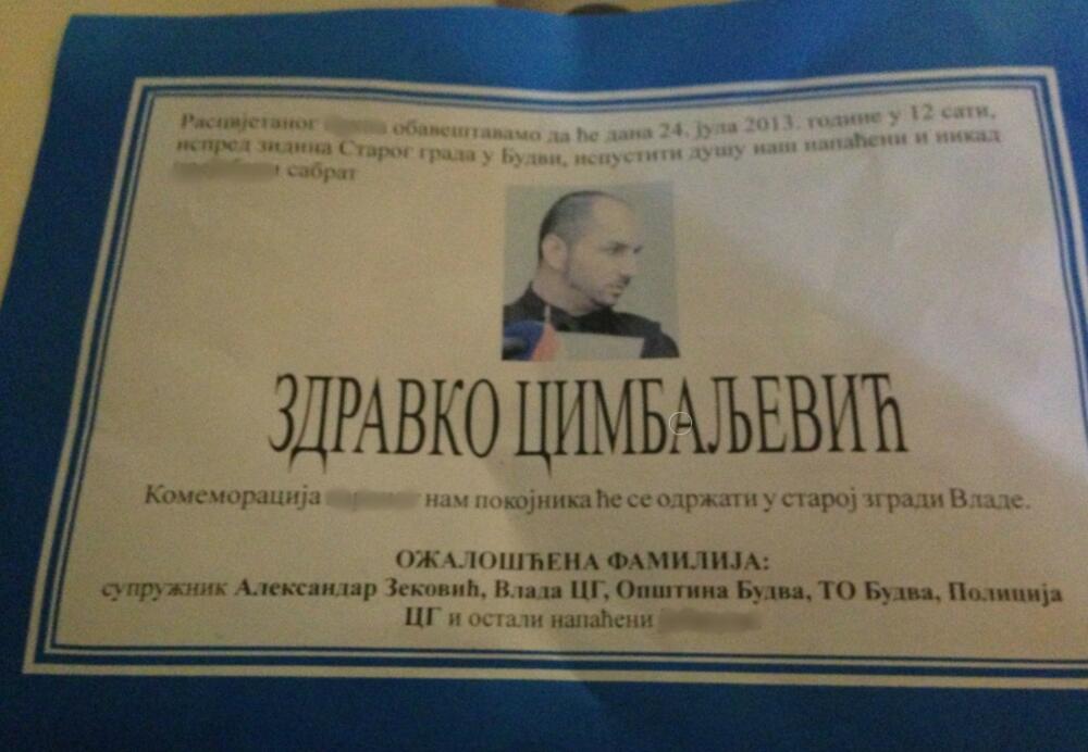 Zdravko Cimbaljević, čitulja