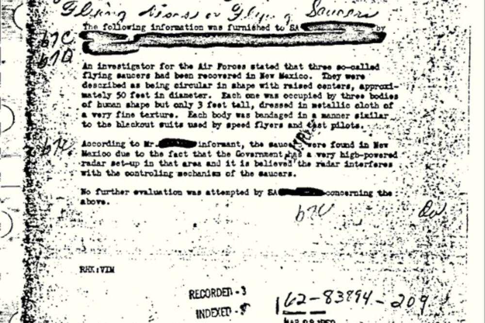 FBI dokument, NLO, Foto: Screenshot: vault.fbi.gov