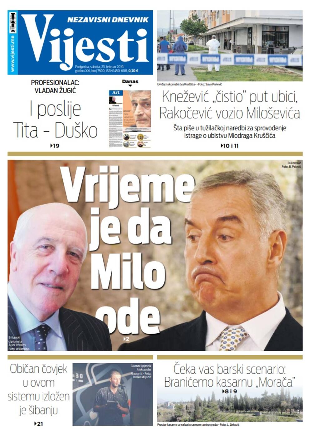 Naslovna strana "Vijesti" za 23. februar