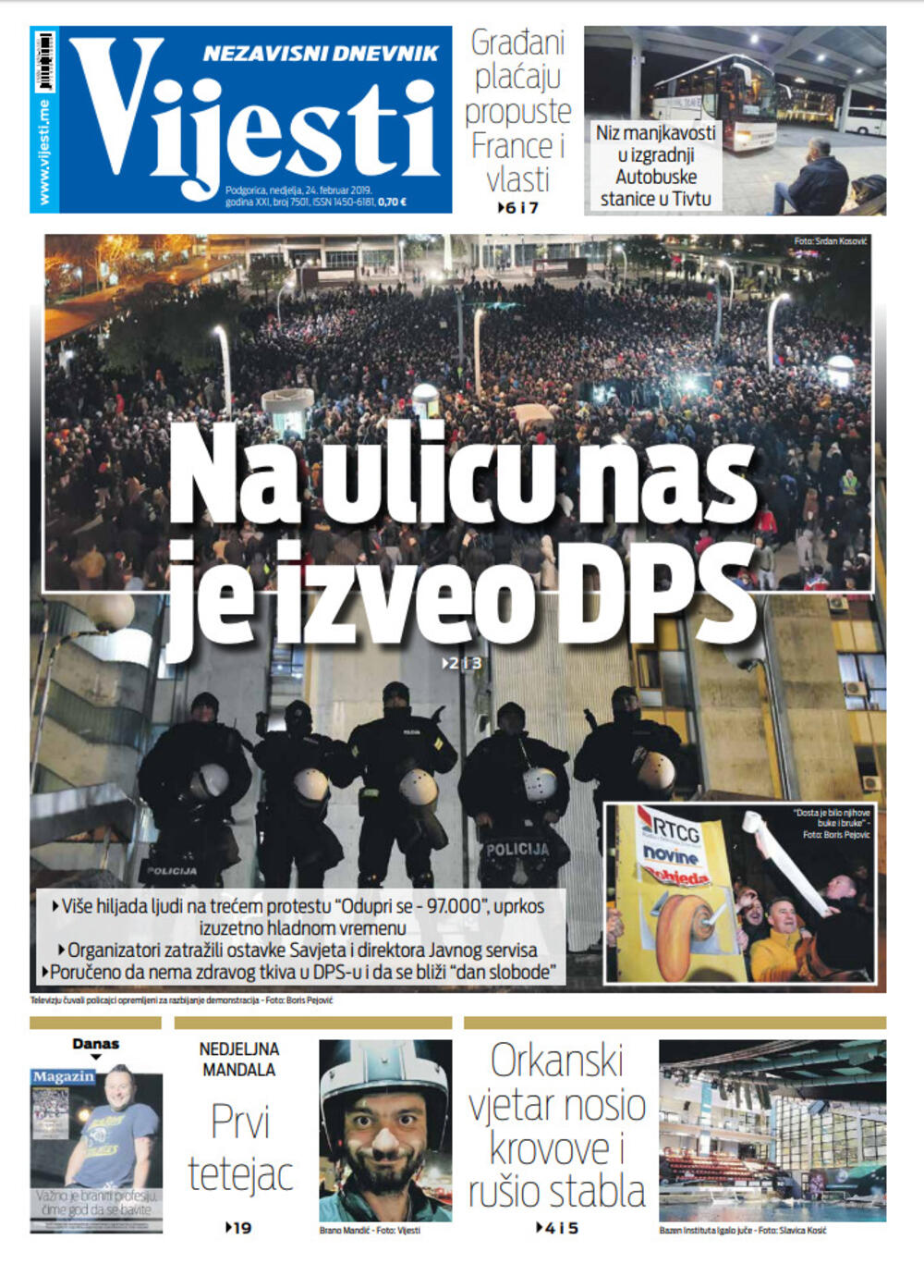 Naslovna strana "Vijesti" za 24. februar, Foto: Vijesti
