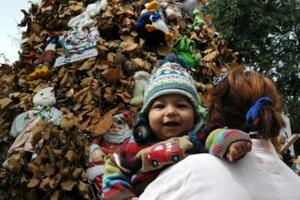 Siromašni okitili jelku plišanim igračkama i suvim lišćem