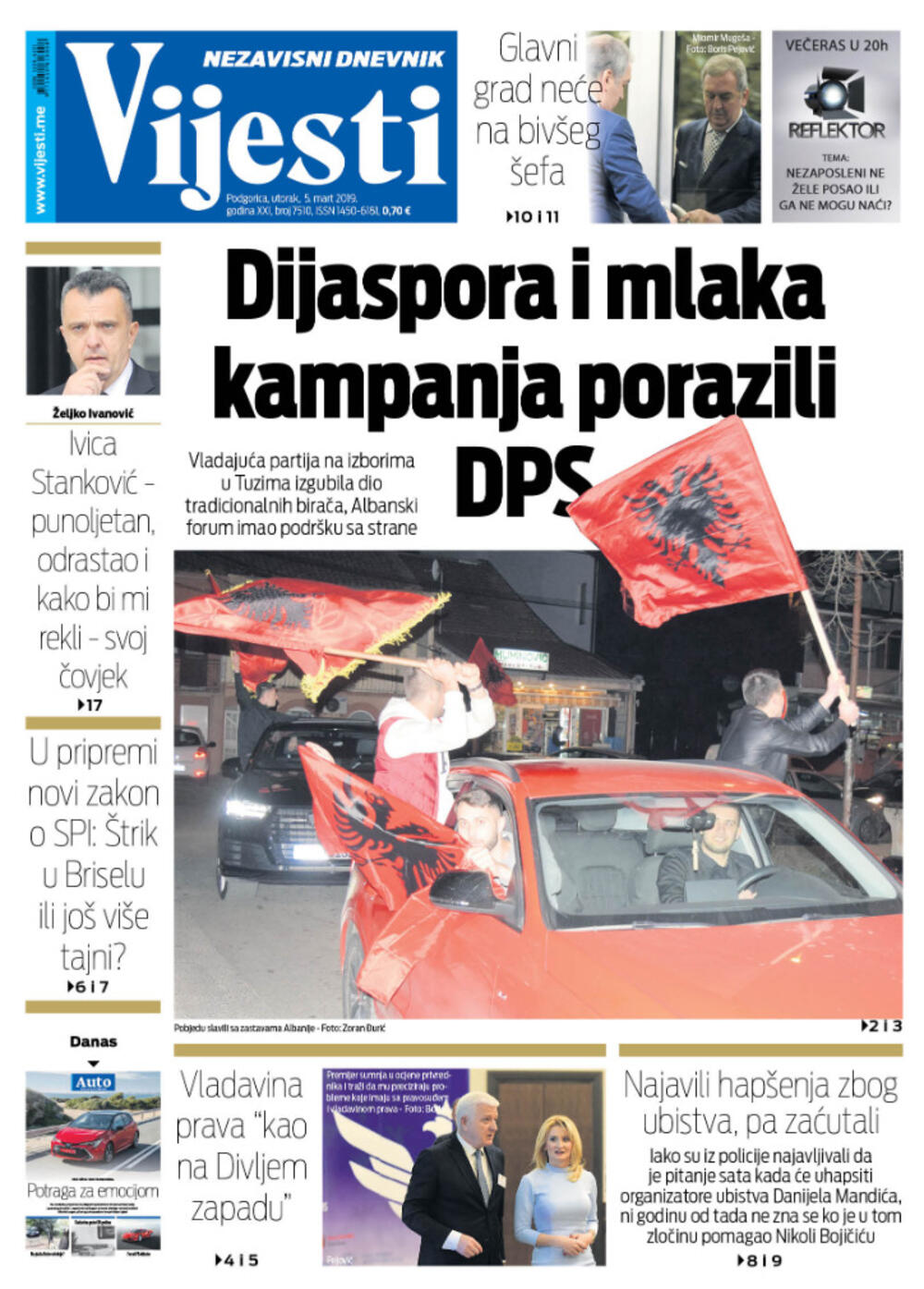 Naslovna strana "Vijesti" 5. mart