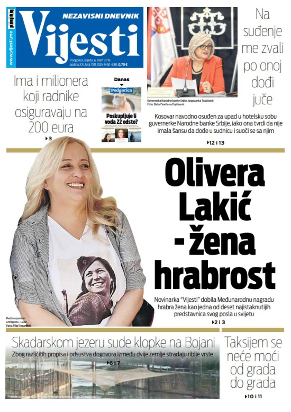 Naslovna strana 6.3.2019., Foto: Vijesti