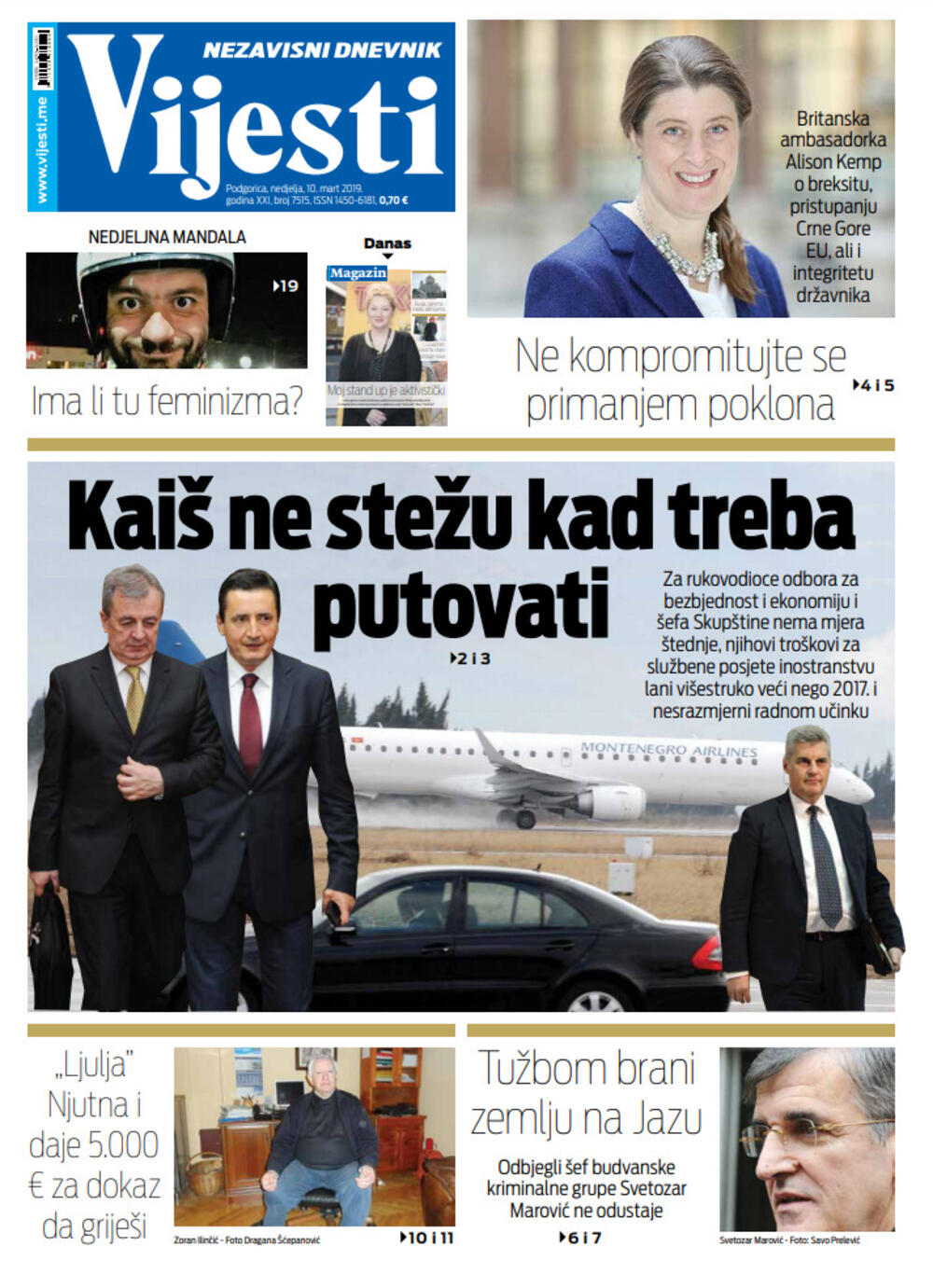 Naslovna strana "Vijesti" za 10. mart, Foto: Vijesti