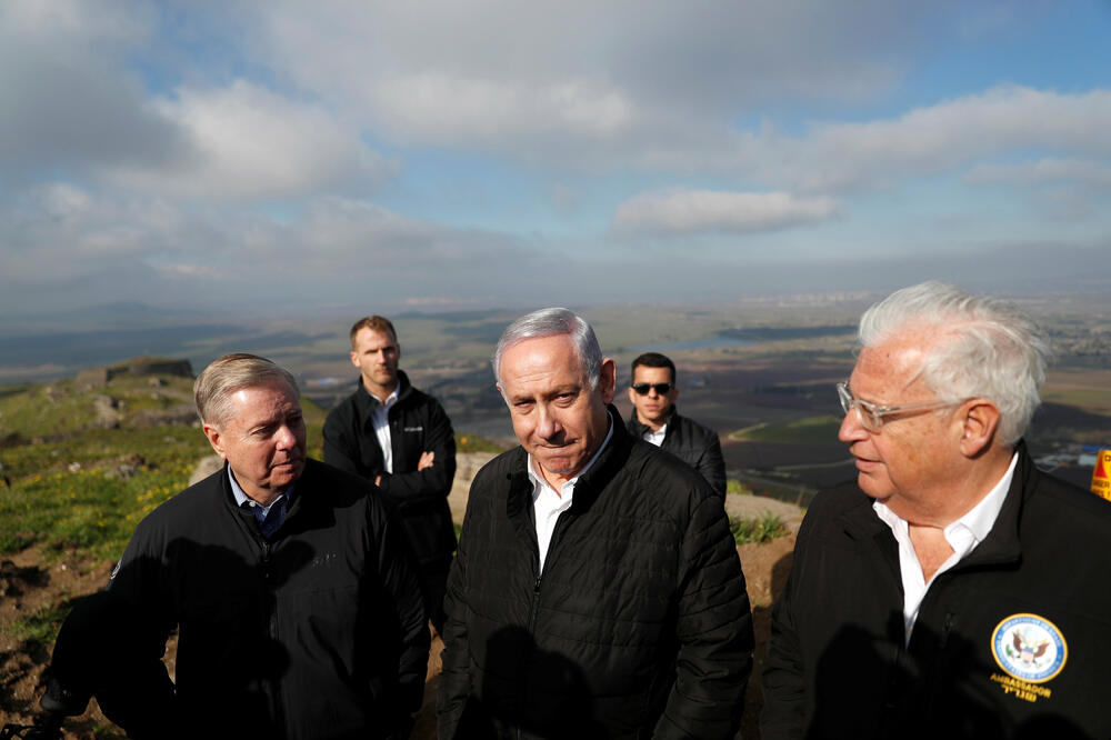 Lidzi Grejem, Benjamin Netanjahu i Dejvid Fridman na Golanskoj visoravni, Foto: Reuters