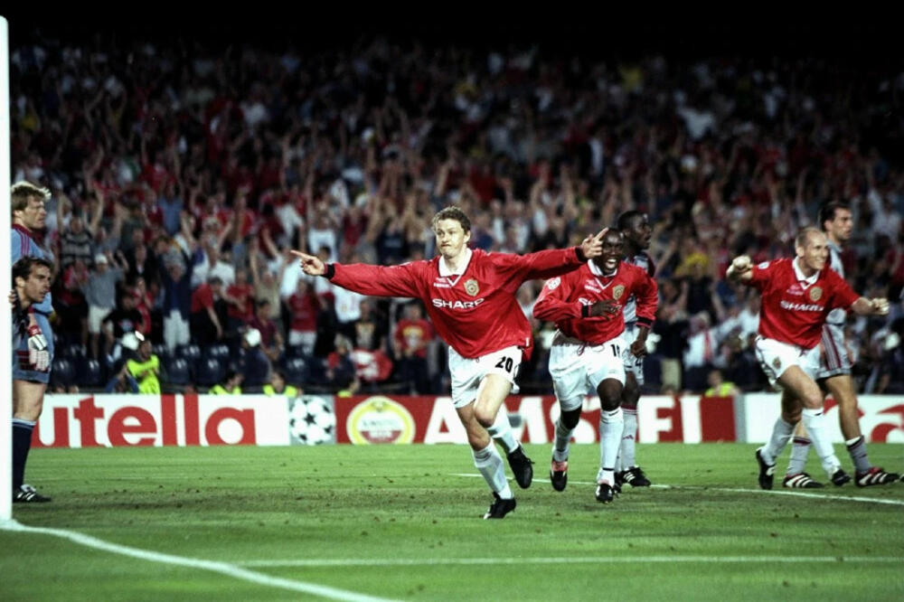 Solskjer slavi gol na Nou kampu 1999., Foto: Reuters