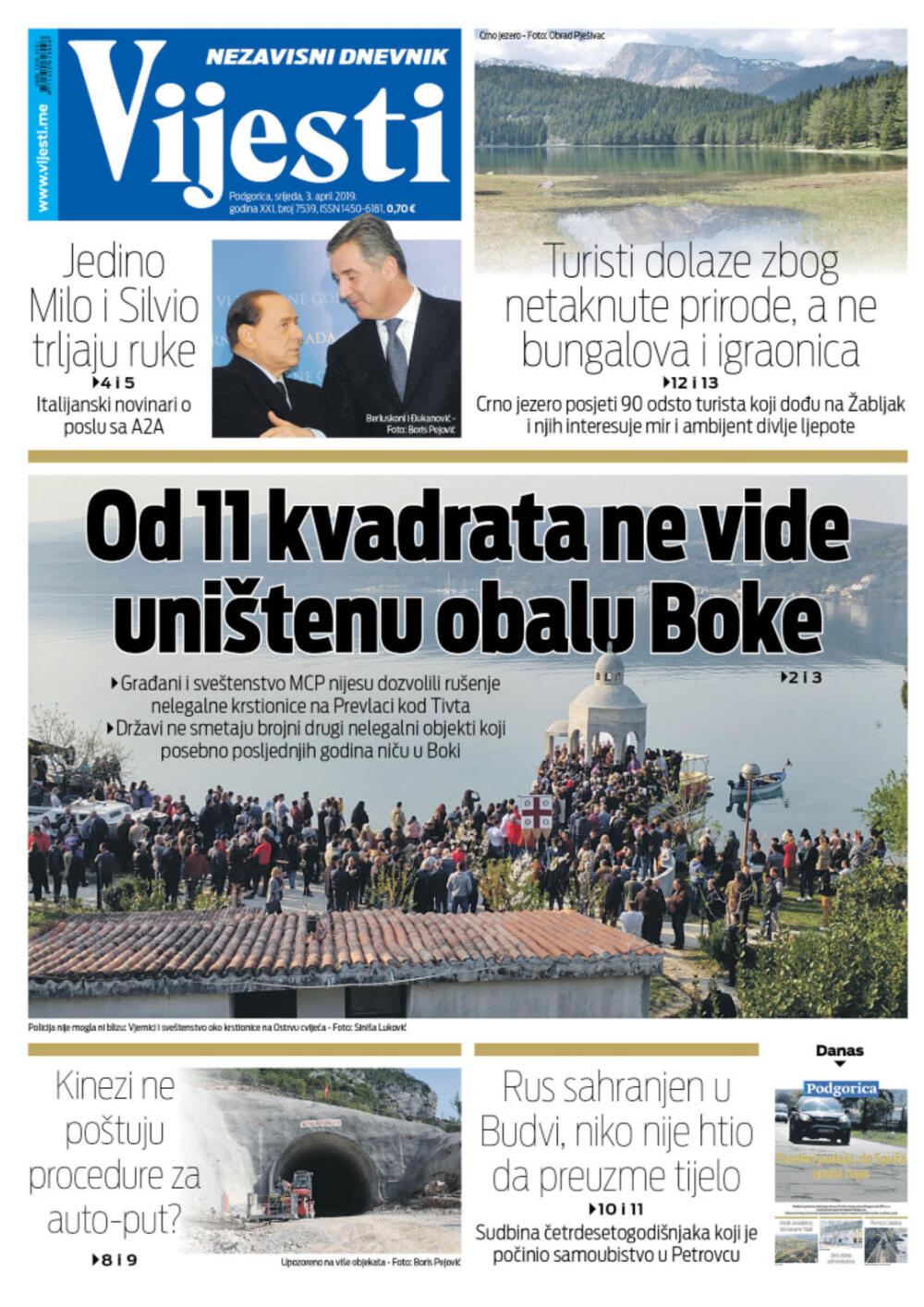 Naslovna strana "Vijesti" za 3. april