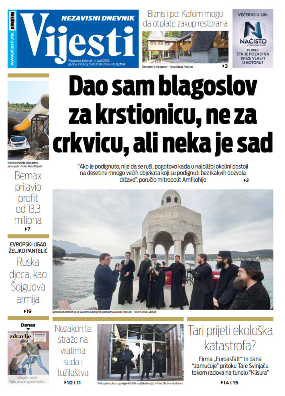 Naslovna strana Vijesti, Foto: Vijesti