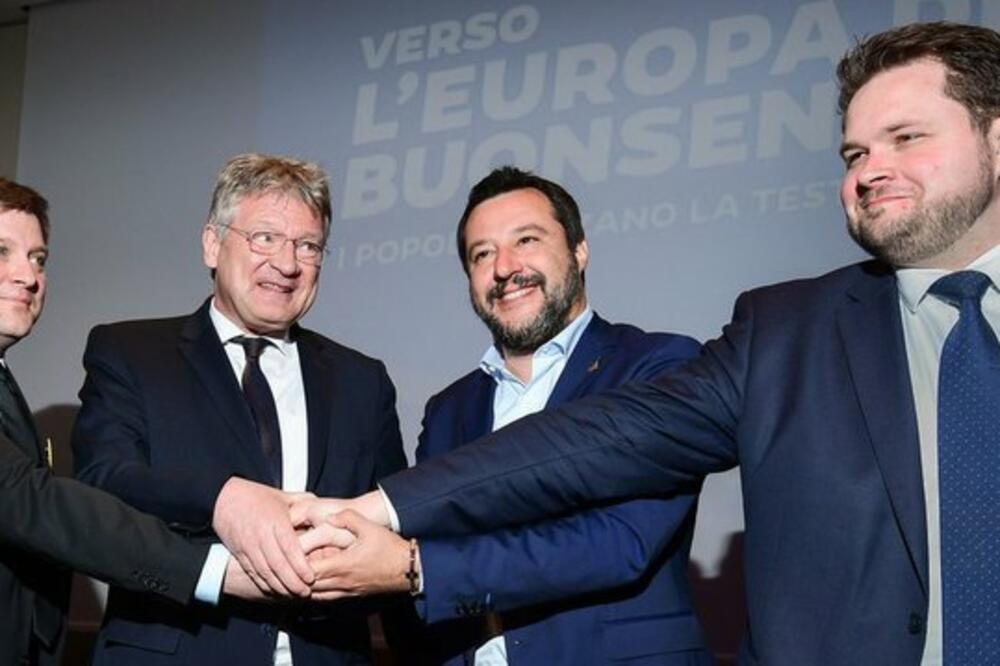 Desničarki lideri: Oli Kotro, Jerg Mojten, Mateo Salvini i Anders Vistisen, Foto: AFP