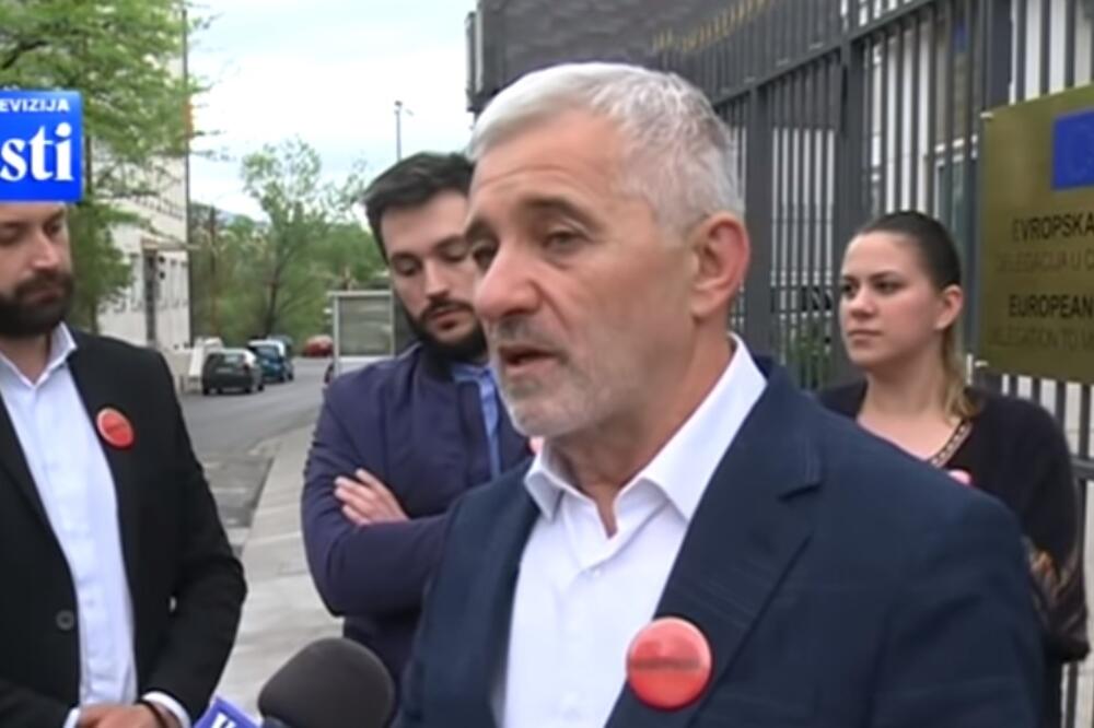 Delegacija Građanskog pokreta "Odupri se 97000" ispred zgrade Delegacije EU u Crnoj Gori, Foto: Screenshot/TV Vijesti