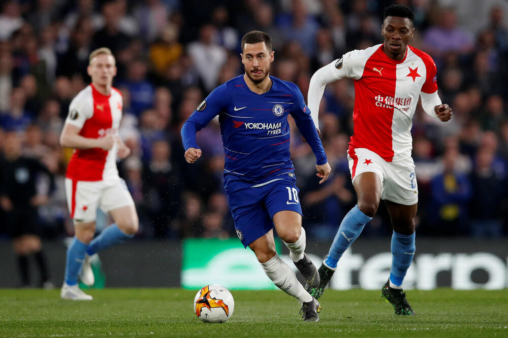 Eden Azar na večerašnjoj utakmici sa Slavijom, Foto: Reuters