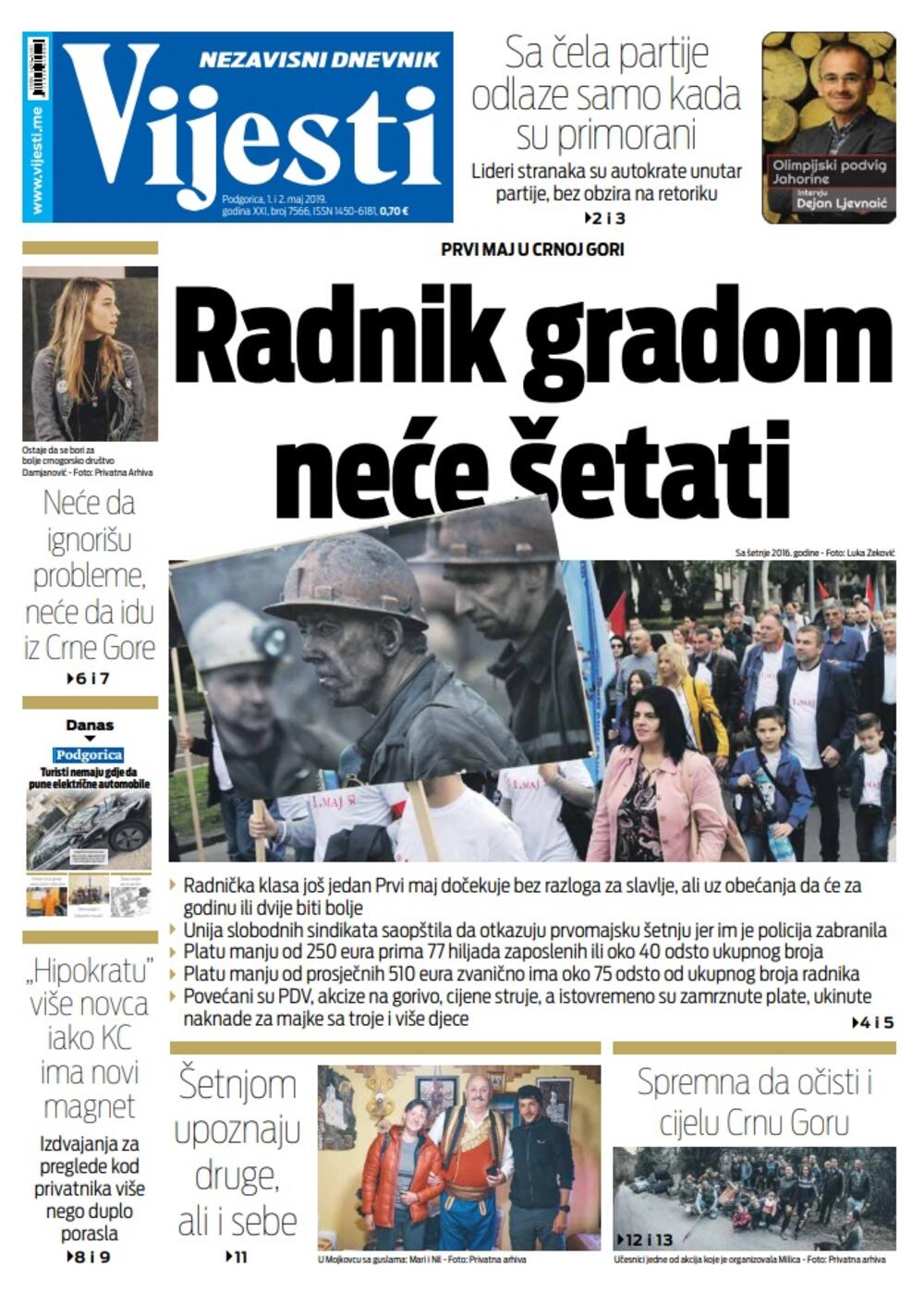Naslovna strana "Vijesti" za 1. i 2. maj