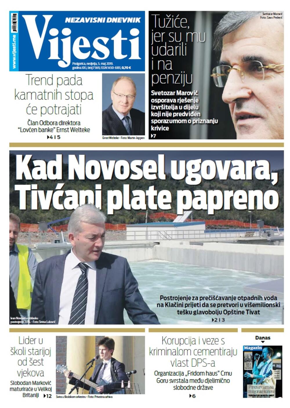 Naslovna strana "Vijesti" za 5. maj, Foto: Vijesti