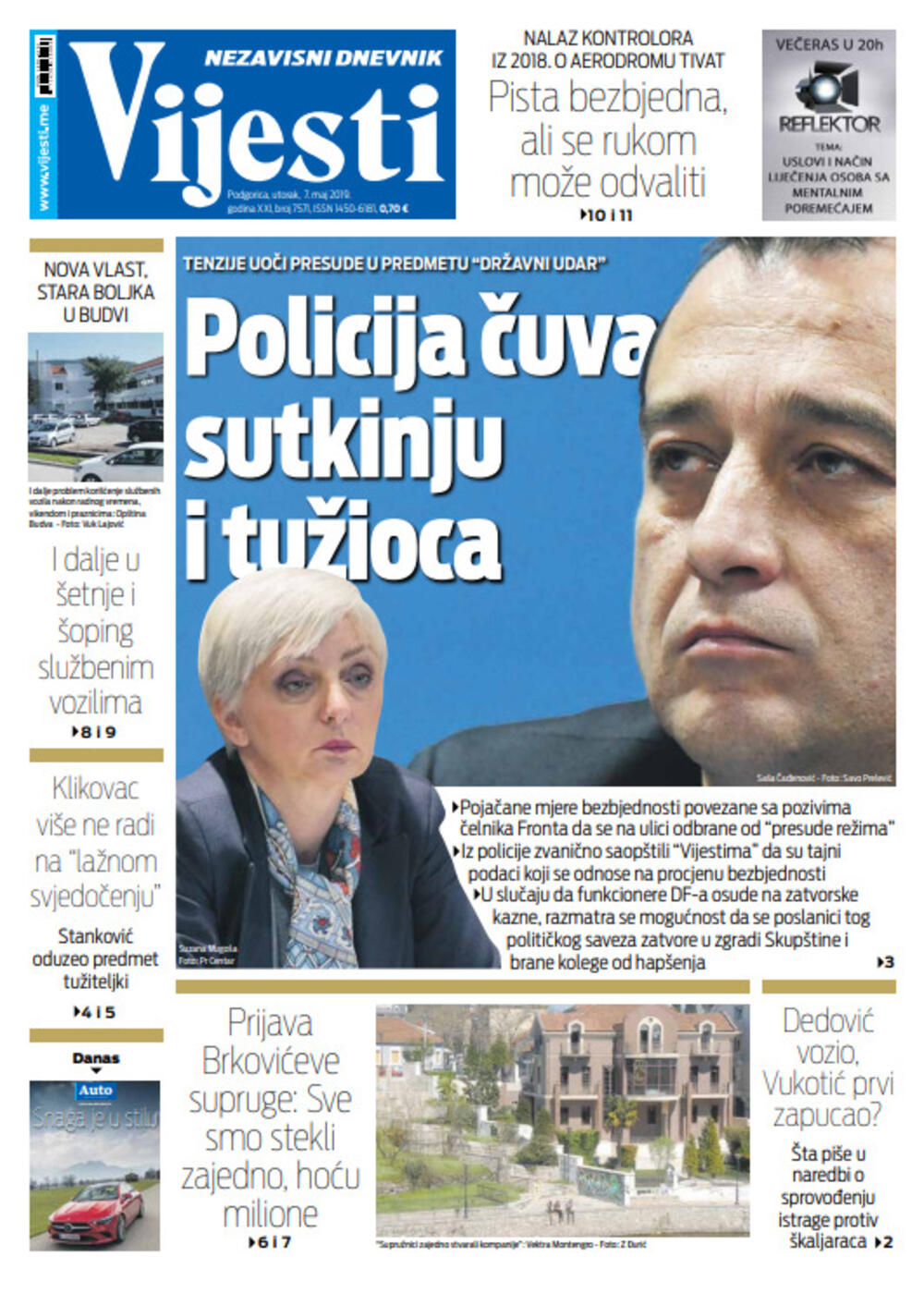 Naslovna strana "Vijesti" za sedmi maj, Foto: "Vijesti"