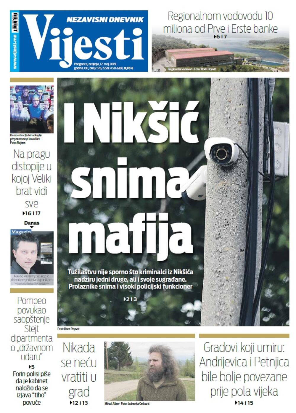 Naslovna strana "Vijesti" za 12. maj, Foto: Vijesti