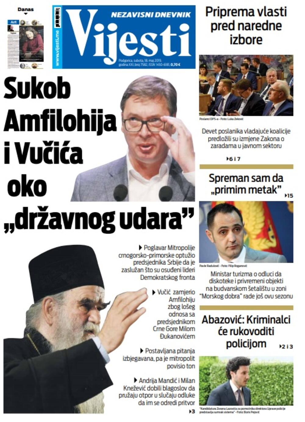 Naslovna 18. maj, Foto: Vijesti