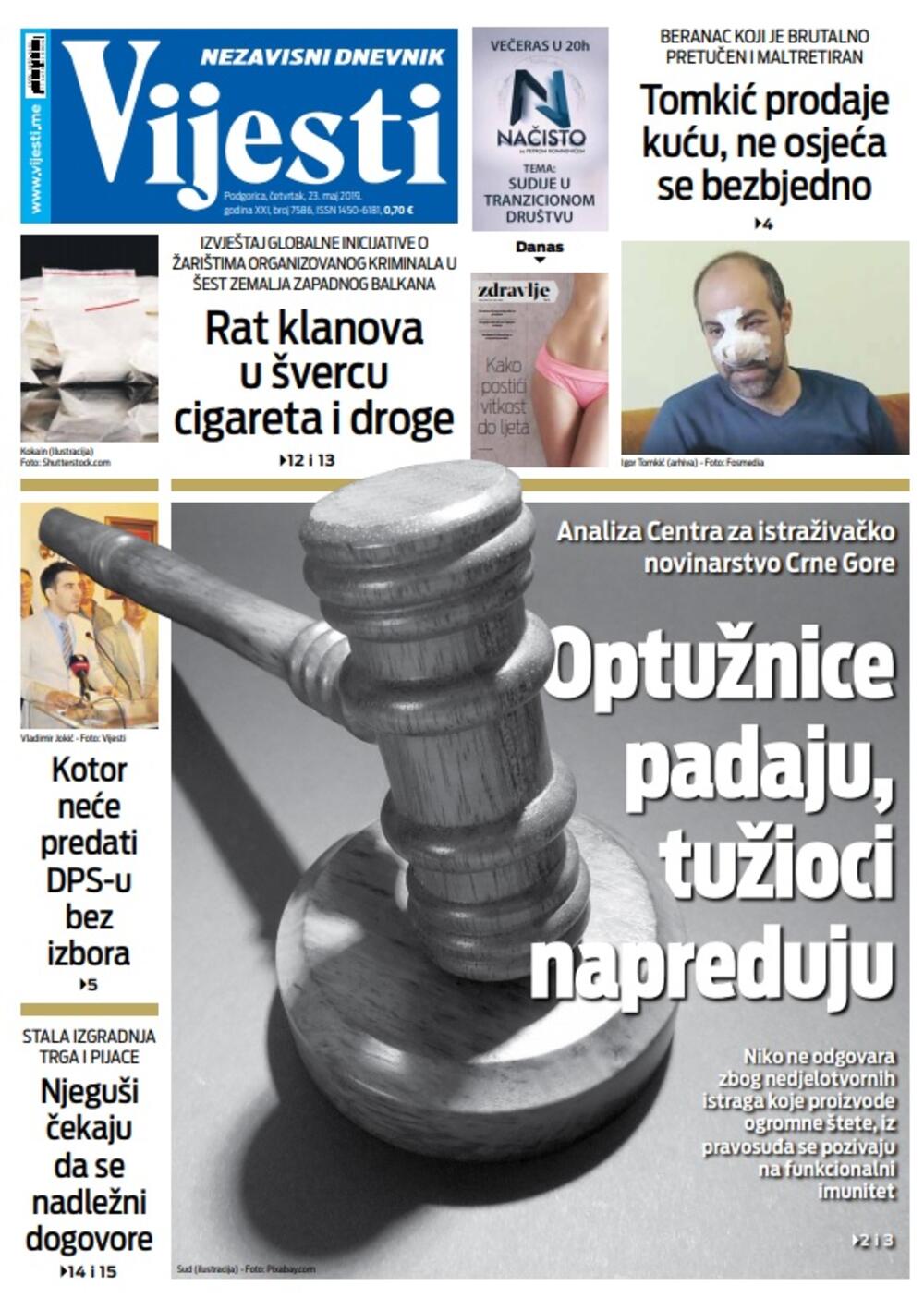 Naslovna strana "Vijesti" 23.5., Foto: Vijesti
