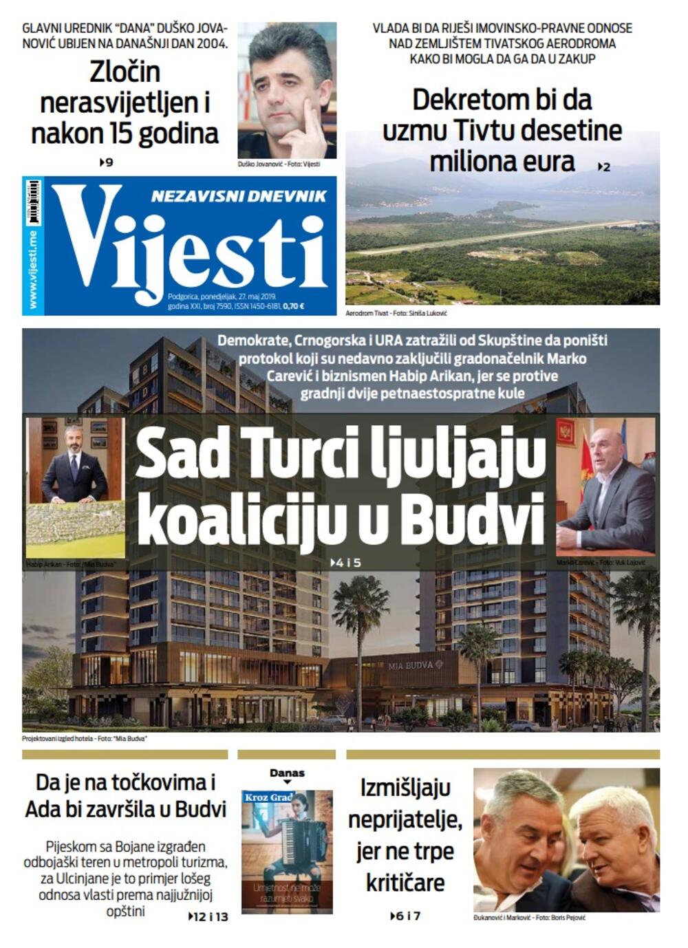 Naslovna strana Vijesti, Foto: Vijesti