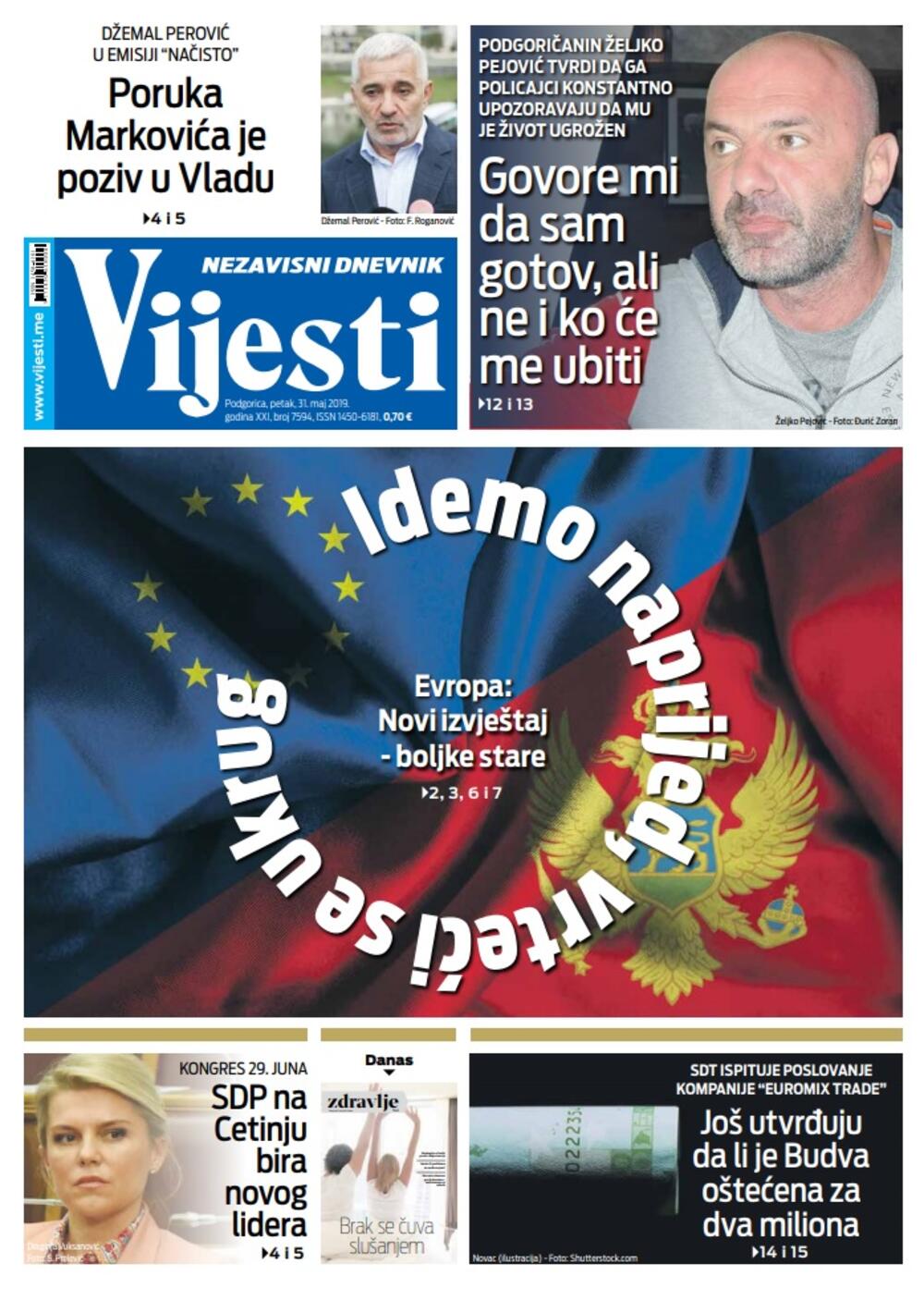 Naslovna strana "Vijesti" za 31. maj