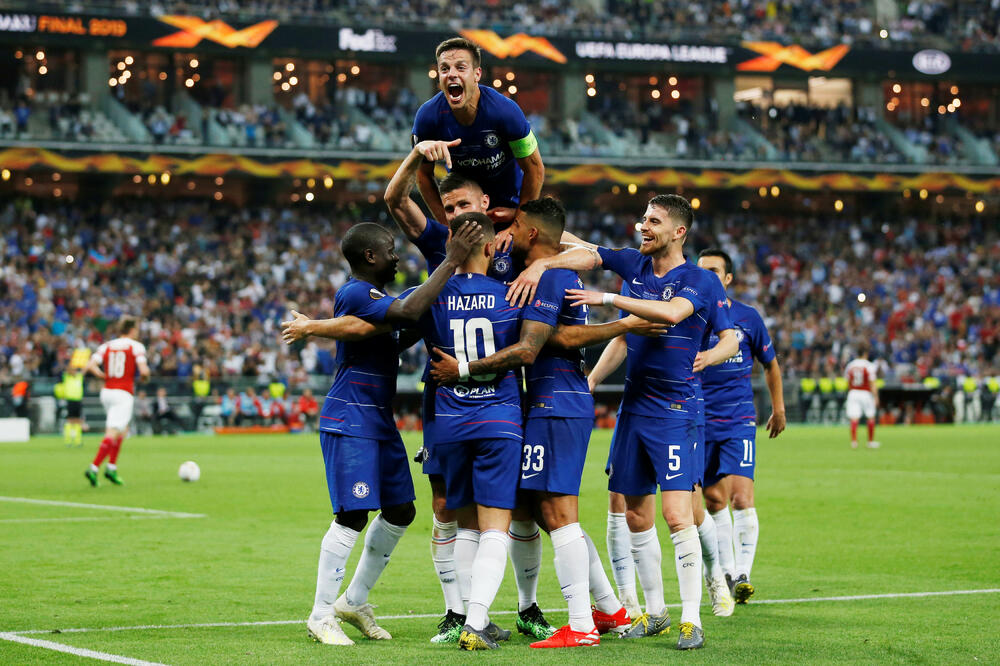 Fudbaleri Čelsija slave gol u finalu protiv Arsenala, Foto: Reuters