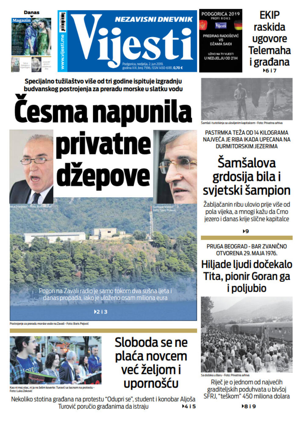 Naslovna strana "Vijesti" za 2. jun, Foto: Vijesti